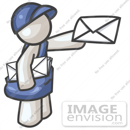 #37507 Clip Art Graphic of a White Guy Character Delivering Mail by Jester Arts