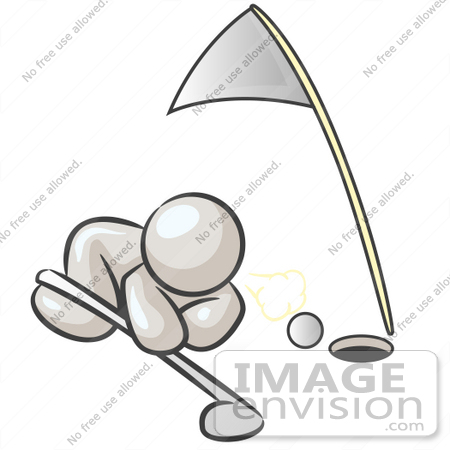 #37508 Clip Art Graphic of a White Guy Character Trying to Blow a Golf Ball Into a Hole by Jester Arts