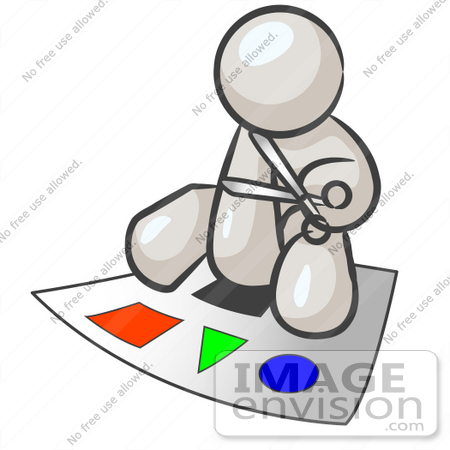 #37511 Clip Art Graphic of a White Guy Character Cutting Shapes by Jester Arts