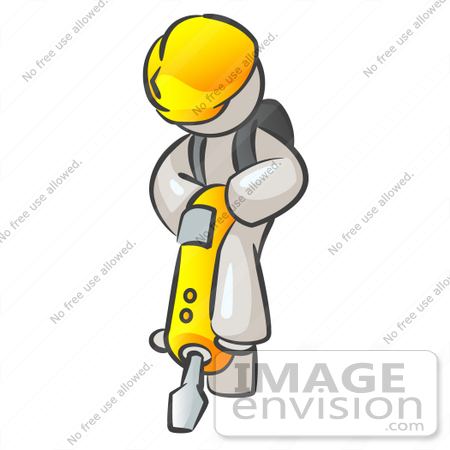 #37518 Clip Art Graphic of a White Guy Character Operating a Jack Hammer by Jester Arts