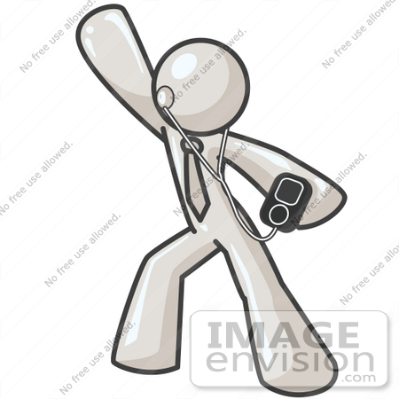 #37519 Clip Art Graphic of a White Guy Character Dancing to MP3 Songs by Jester Arts