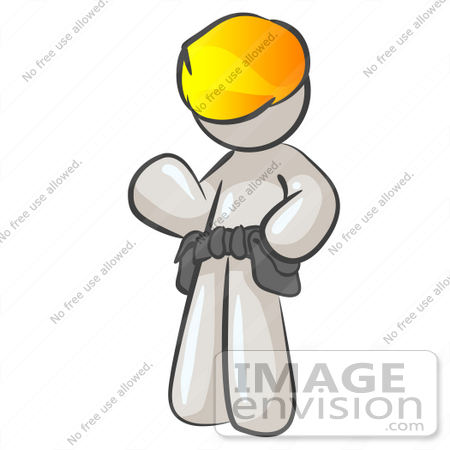 #37522 Clip Art Graphic of a White Guy Character Wearing a Tool Belt and Hard Hat by Jester Arts