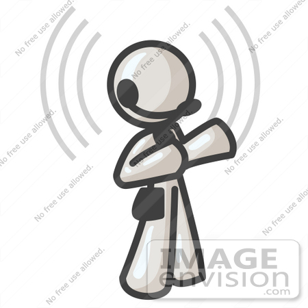 #37525 Clip Art Graphic of a White Guy Character Wearing a Headset, With Signals by Jester Arts