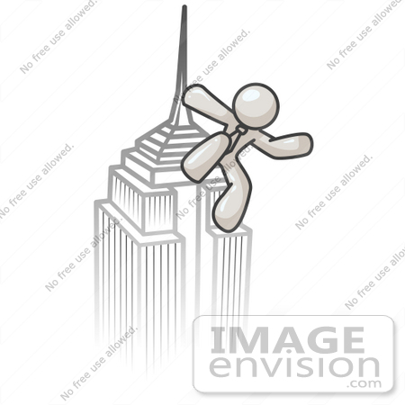 #37526 Clip Art Graphic of a White Guy Character on a Skyscraper by Jester Arts
