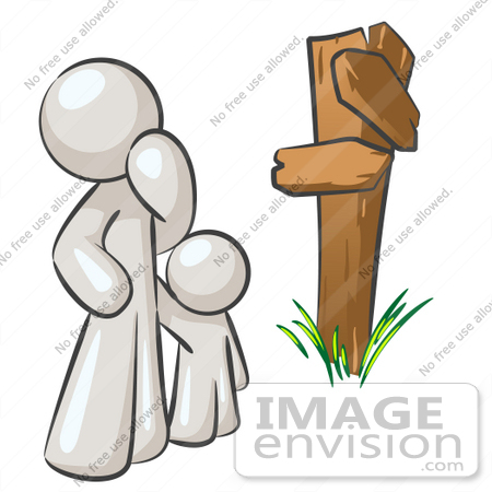 #37528 Clip Art Graphic of a White Guy Character and Child at a Crossroads by Jester Arts
