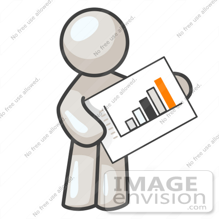 #37531 Clip Art Graphic of a White Guy Character Holding a Printed Bar Graph by Jester Arts