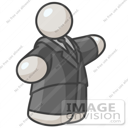 #37533 Clip Art Graphic of a Fat White Guy Character Pointing by Jester Arts