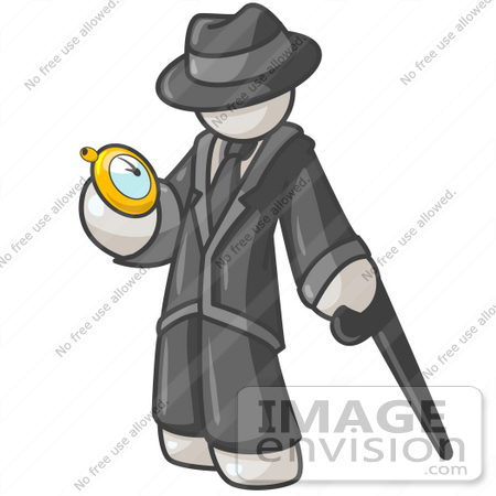 #37541 Clip Art Graphic of a White Guy Character Looking at a Pocket Watch by Jester Arts