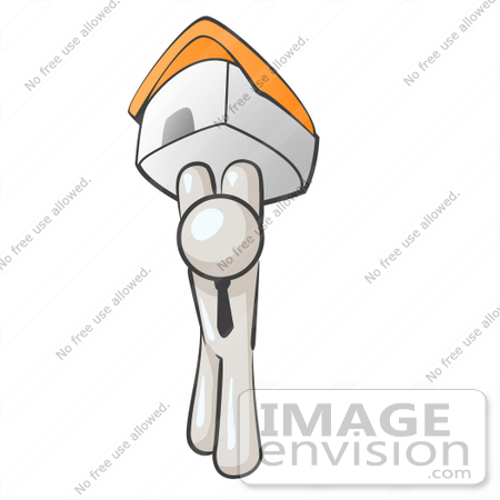 #37542 Clip Art Graphic of a White Guy Character Holding up a House by Jester Arts