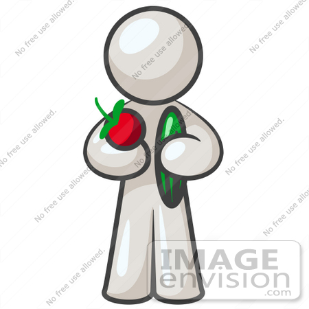 #37546 Clip Art Graphic of a White Guy Character Holding Veggies by Jester Arts