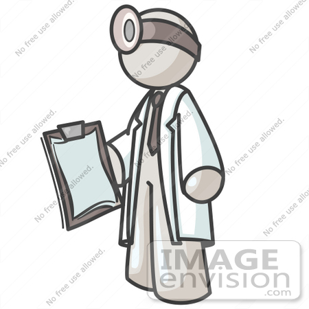 #37549 Clip Art Graphic of a White Guy Character Doctor Wearing a Head Lamp by Jester Arts