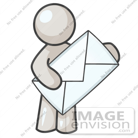 #37550 Clip Art Graphic of a White Guy Character Carrying an Envelope by Jester Arts