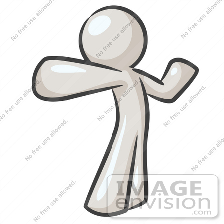 #37554 Clip Art Graphic of a White Guy Character Stretching or Punching by Jester Arts