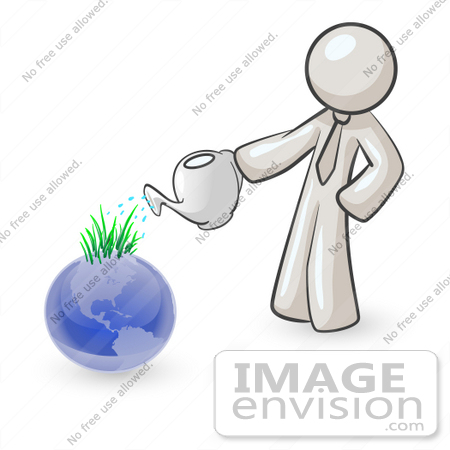 #37555 Clip Art Graphic of a White Guy Character Watering Earth by Jester Arts