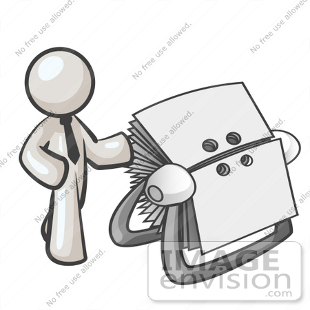 #37560 Clip Art Graphic of a White Guy Character With a Rolodex by Jester Arts