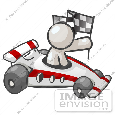 #37568 Clip Art Graphic of a White Guy Character Racing a Car by Jester Arts