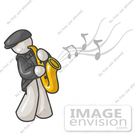 #37569 Clip Art Graphic of a White Guy Character Playing a Sax by Jester Arts
