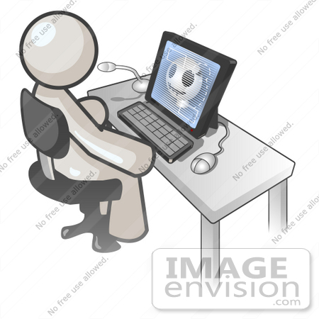 #37574 Clip Art Graphic of a White Guy Character Using a Computer by Jester Arts