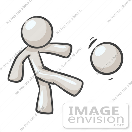 #37575 Clip Art Graphic of a White Guy Character Kicking a Ball by Jester Arts