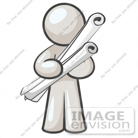 #37580 Clip Art Graphic of a White Guy Character Holding Scrolls by Jester Arts