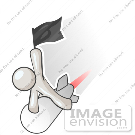 #37589 Clip Art Graphic of a White Guy Character Riding a Rocket by Jester Arts
