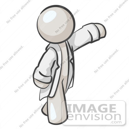 #37597 Clip Art Graphic of a White Guy Character in a Lab Coat, Waving by Jester Arts