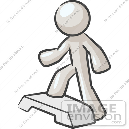 #37600 Clip Art Graphic of a White Guy Character Doing Step Exercises by Jester Arts
