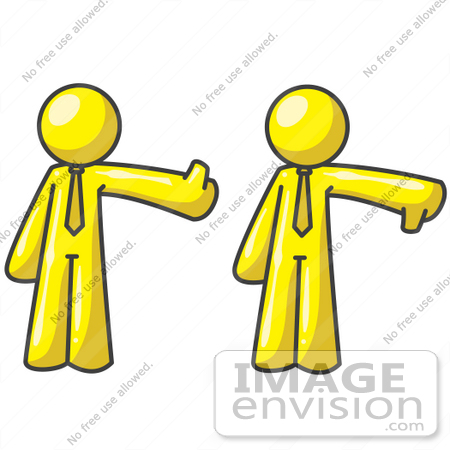 #37688 Clip Art Graphic of Yellow Guy Characters Giving Thumbs Up And Down by Jester Arts