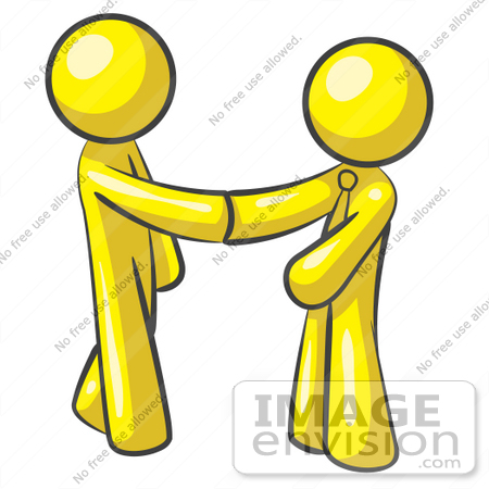 #37691 Clip Art Graphic of Yellow Guy Characters Shaking Hands by Jester Arts