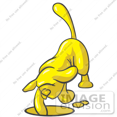 #37698 Clip Art Graphic of a Yellow Dog Digging a Hole by Jester Arts