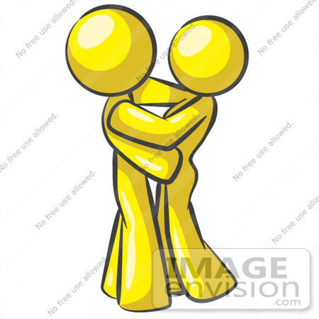 #37703 Clip Art Graphic of Yellow Guy Characters Embracing by Jester Arts