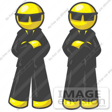#37705 Clip Art Graphic of Yellow Guy Characters Guarding an Entrance by Jester Arts