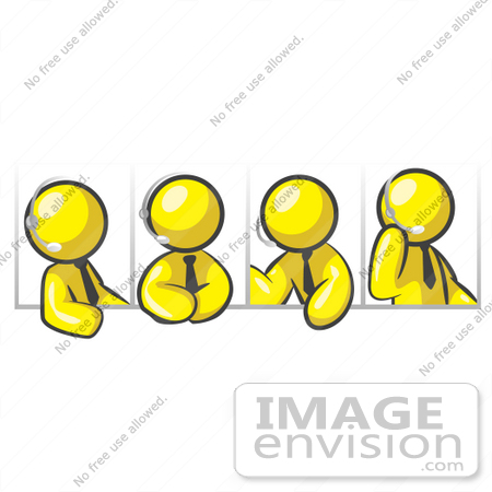 #37708 Clip Art Graphic of Yellow Guy Characters in Different Poses, Wearing Headsets by Jester Arts