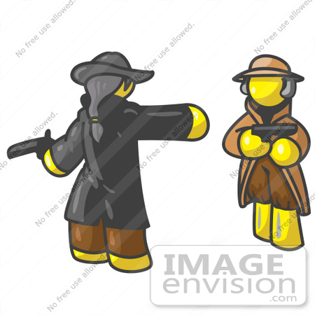 #37709 Clip Art Graphic of Yellow Guy Characters Dueling by Jester Arts
