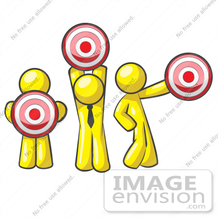 #37711 Clip Art Graphic of Yellow Guy Characters Holding Targets by Jester Arts