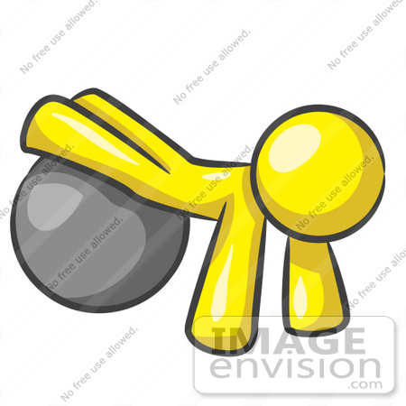 #37716 Clip Art Graphic of a Yellow Guy Character Exercising With a Yoga Ball by Jester Arts