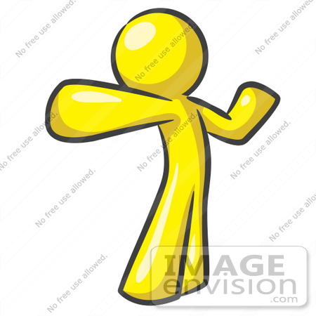 #37718 Clip Art Graphic of a Yellow Guy Character Punching or Stretching by Jester Arts