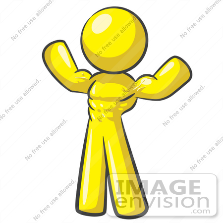 #37727 Clip Art Graphic of a Yellow Guy Character Flexing His Muscles by Jester Arts
