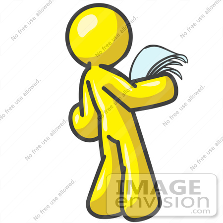 #37728 Clip Art Graphic of a Yellow Guy Character Reading a Letter by Jester Arts