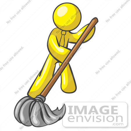 #37730 Clip Art Graphic of a Yellow Guy Character Mopping by Jester Arts