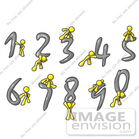 #37732 Clip Art Graphic of a Yellow Guy Character With Numbers by Jester Arts