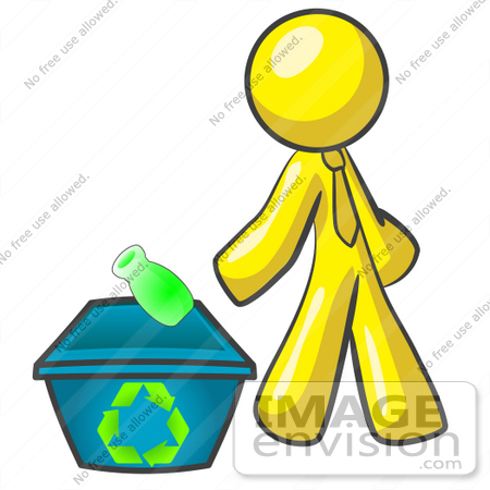 #37744 Clip Art Graphic of a Yellow Guy Character Recycling by Jester Arts
