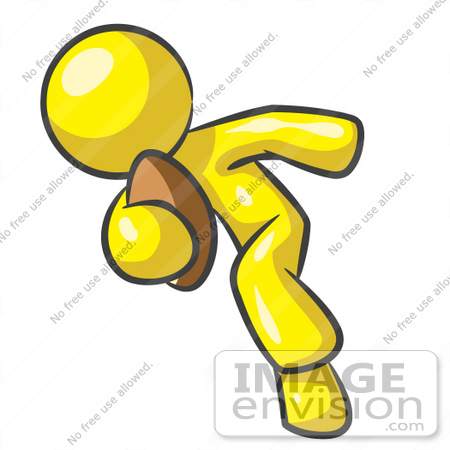 #37745 Clip Art Graphic of a Yellow Guy Character Playing Football by Jester Arts