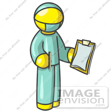 #37753 Clip Art Graphic of a Yellow Guy Character Surgeon in Scrubs by Jester Arts