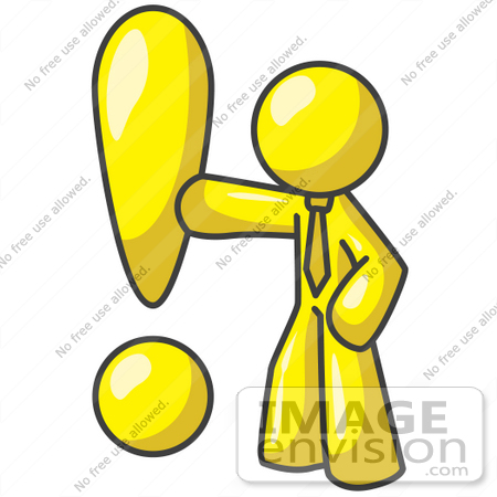 #37757 Clip Art Graphic of a Yellow Guy Character With an Exclamation Point by Jester Arts