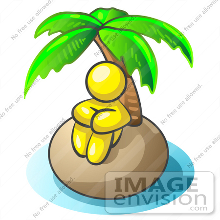#37759 Clip Art Graphic of a Yellow Guy Character on an Island by Jester Arts