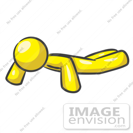 #37762 Clip Art Graphic of a Yellow Guy Character Doing Push Ups by Jester Arts