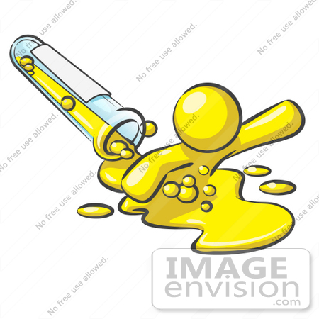 #37769 Clip Art Graphic of a Yellow Guy Character Spilling From a Test Tube by Jester Arts