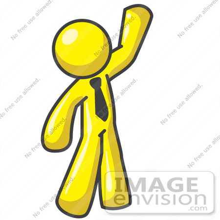 #37771 Clip Art Graphic of a Yellow Guy Character Waving by Jester Arts