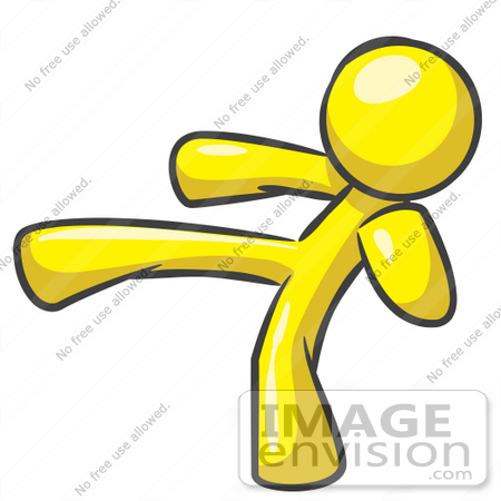#37772 Clip Art Graphic of a Yellow Guy Character Kicking by Jester Arts
